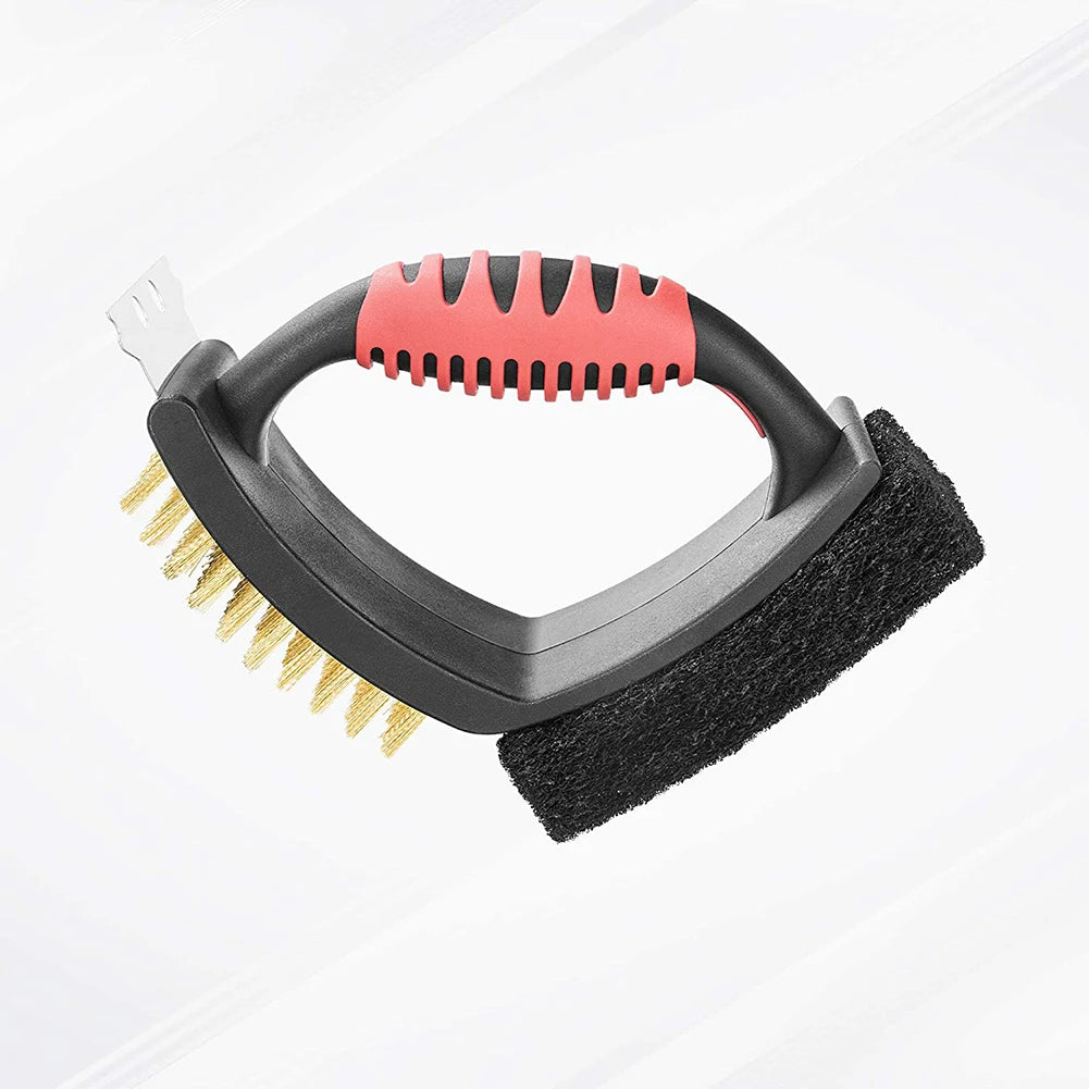 3 in 1 Grill Brush with Brass Bristles and Scraper