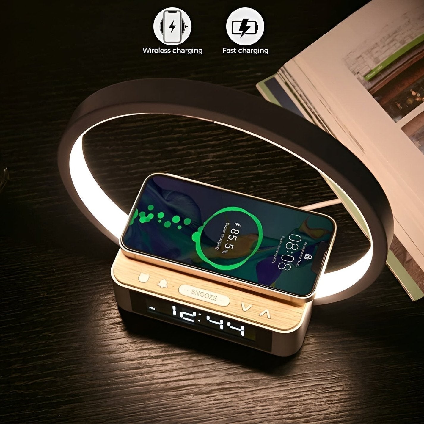 3-in-1 Table Lamp – Wireless Charging, Alarm Clock & Touch Control