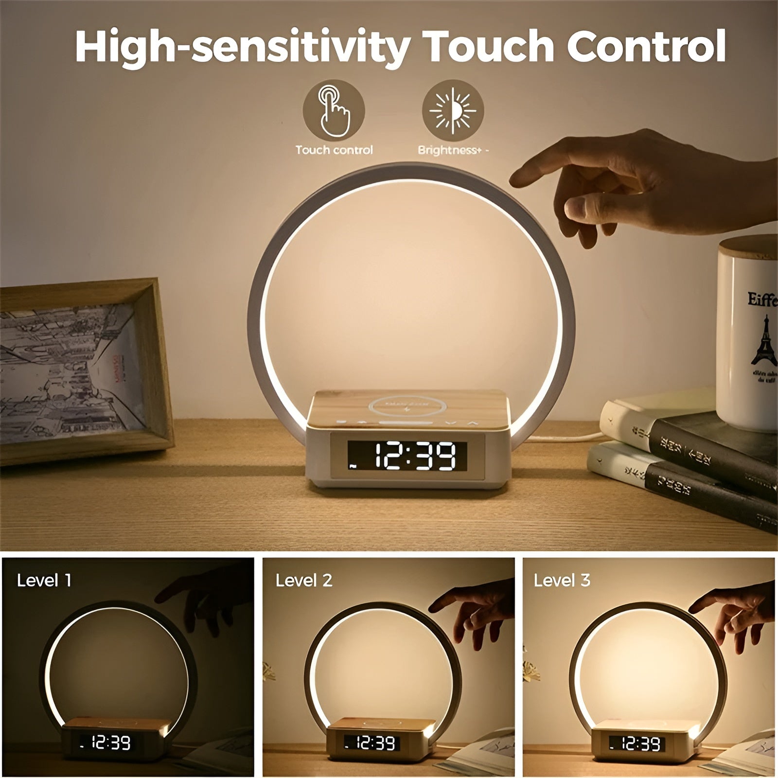 3-in-1 Table Lamp – Wireless Charging, Alarm Clock & Touch Control