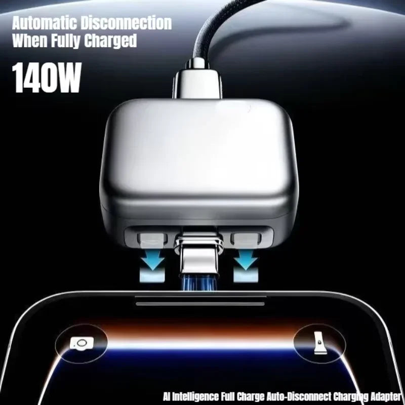 Charge fast, charge safe. This 140W Type-C adapter automatically cuts power the moment your device hits 100% — protecting your battery and giving you peace of mind for overnight charging.