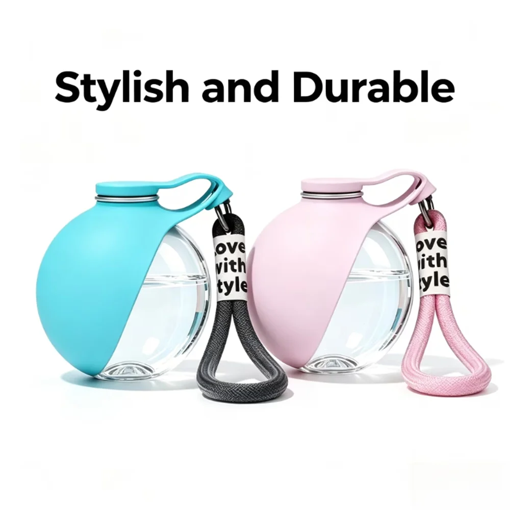 Upgraded 2In1 Portable Water Bottle with Collapsible Dog Bowl,Leakproof Round Travel Cup with Lanyard And Hook,Dog Water Bottle