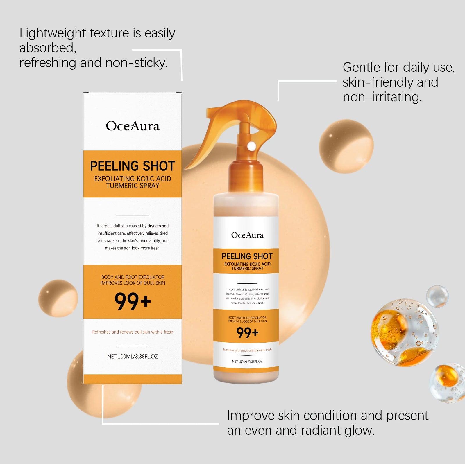 Kojic Acid Turmeric Spray and Serum Keratin Care Exfoliating Peeling Solution Nourishing Hydrating Skin Care Firmness