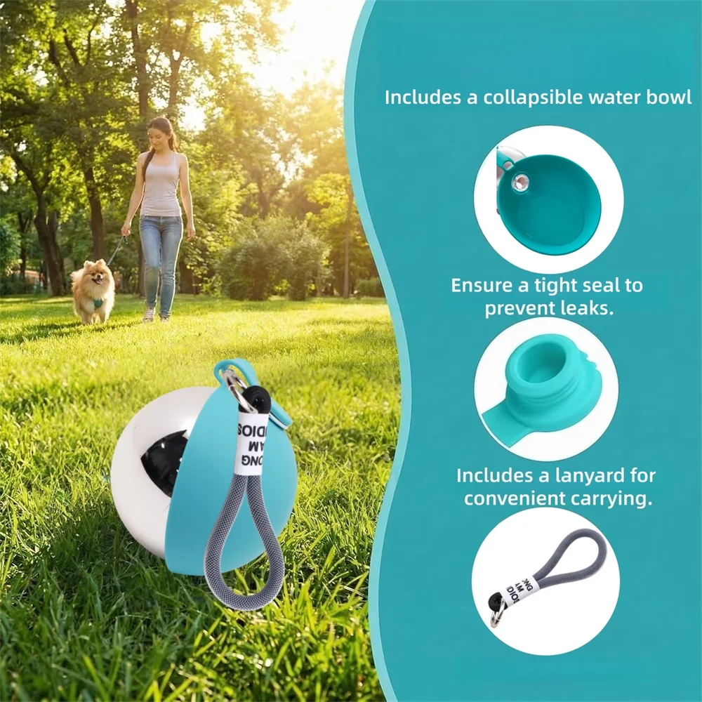 Upgraded 2In1 Portable Water Bottle with Collapsible Dog Bowl,Leakproof Round Travel Cup with Lanyard And Hook,Dog Water Bottle