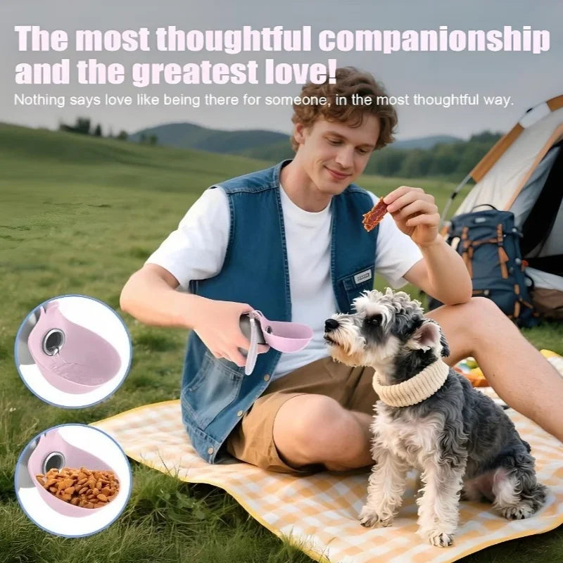 Upgraded 2In1 Portable Water Bottle with Collapsible Dog Bowl,Leakproof Round Travel Cup with Lanyard And Hook,Dog Water Bottle