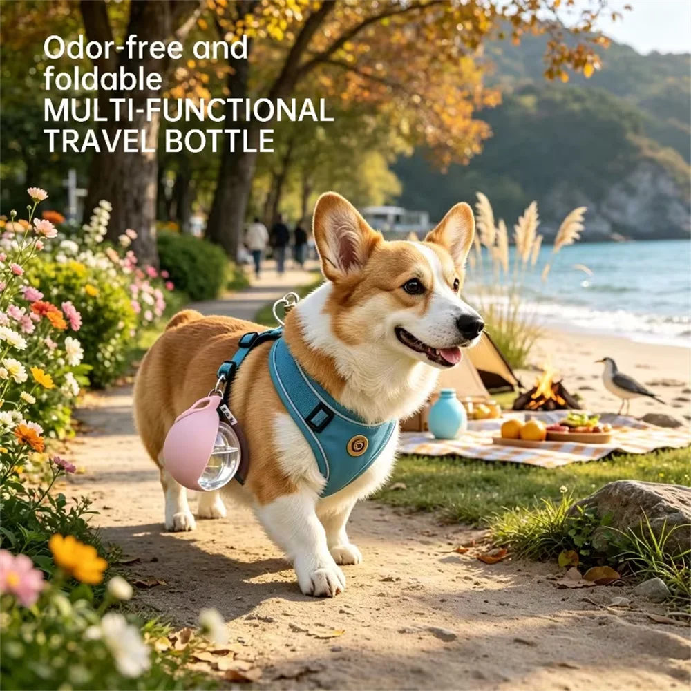 Upgraded 2In1 Portable Water Bottle with Collapsible Dog Bowl,Leakproof Round Travel Cup with Lanyard And Hook,Dog Water Bottle