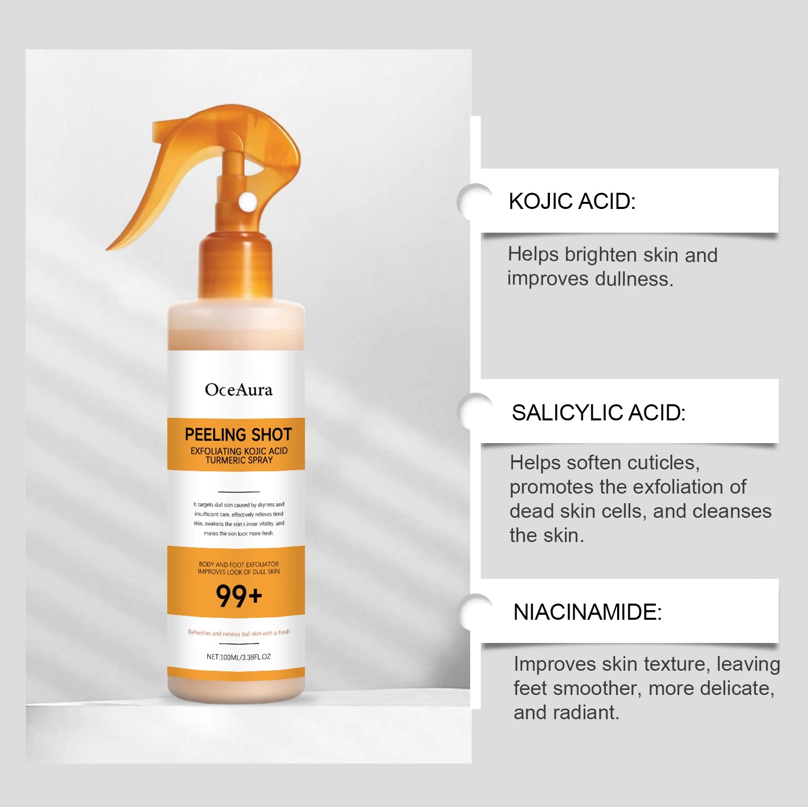 Kojic Acid Turmeric Spray and Serum Keratin Care Exfoliating Peeling Solution Nourishing Hydrating Skin Care Firmness