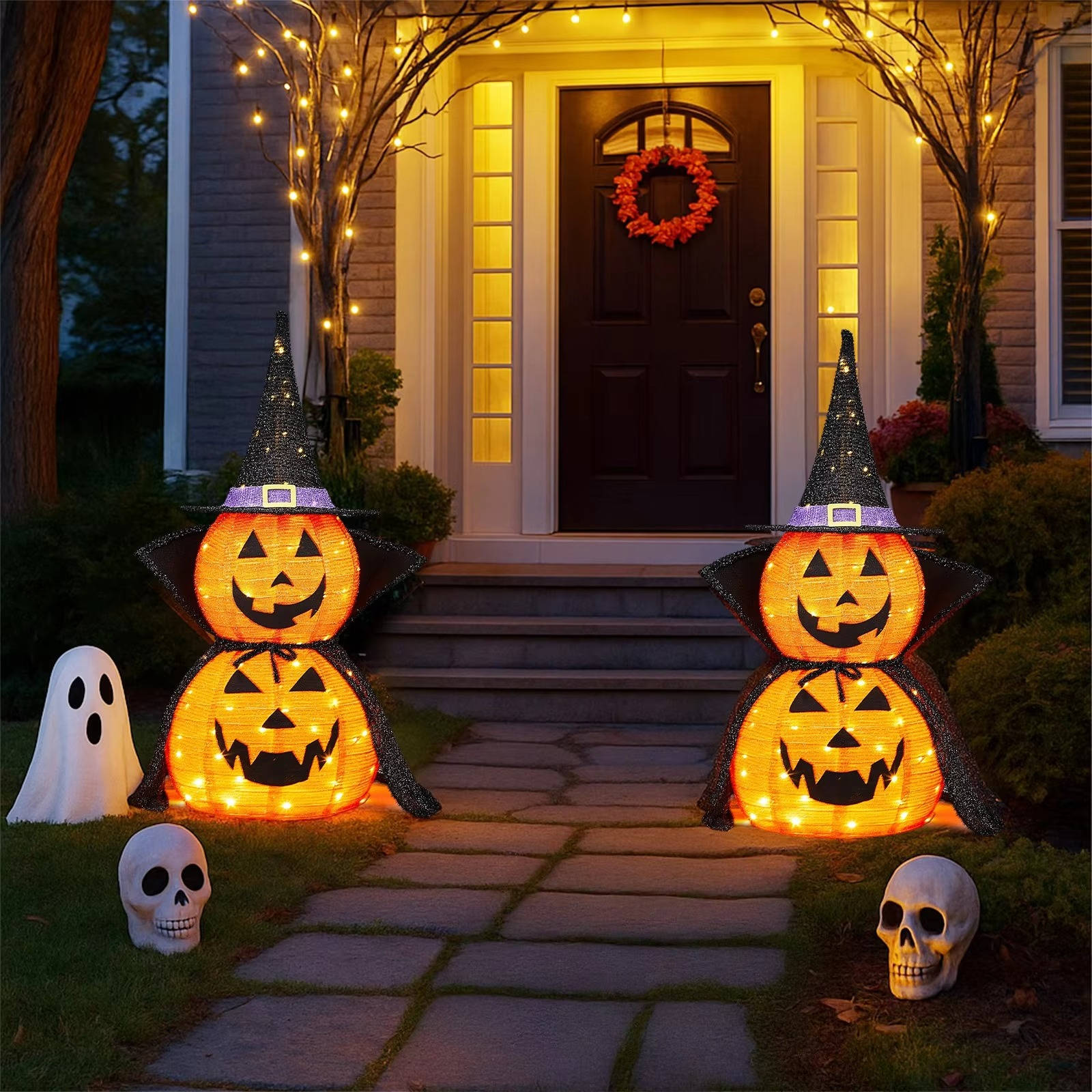 2 Pcs 3ft Halloween Collapsible Lighted In/Outdoor Pumpkin Garden Decoration
