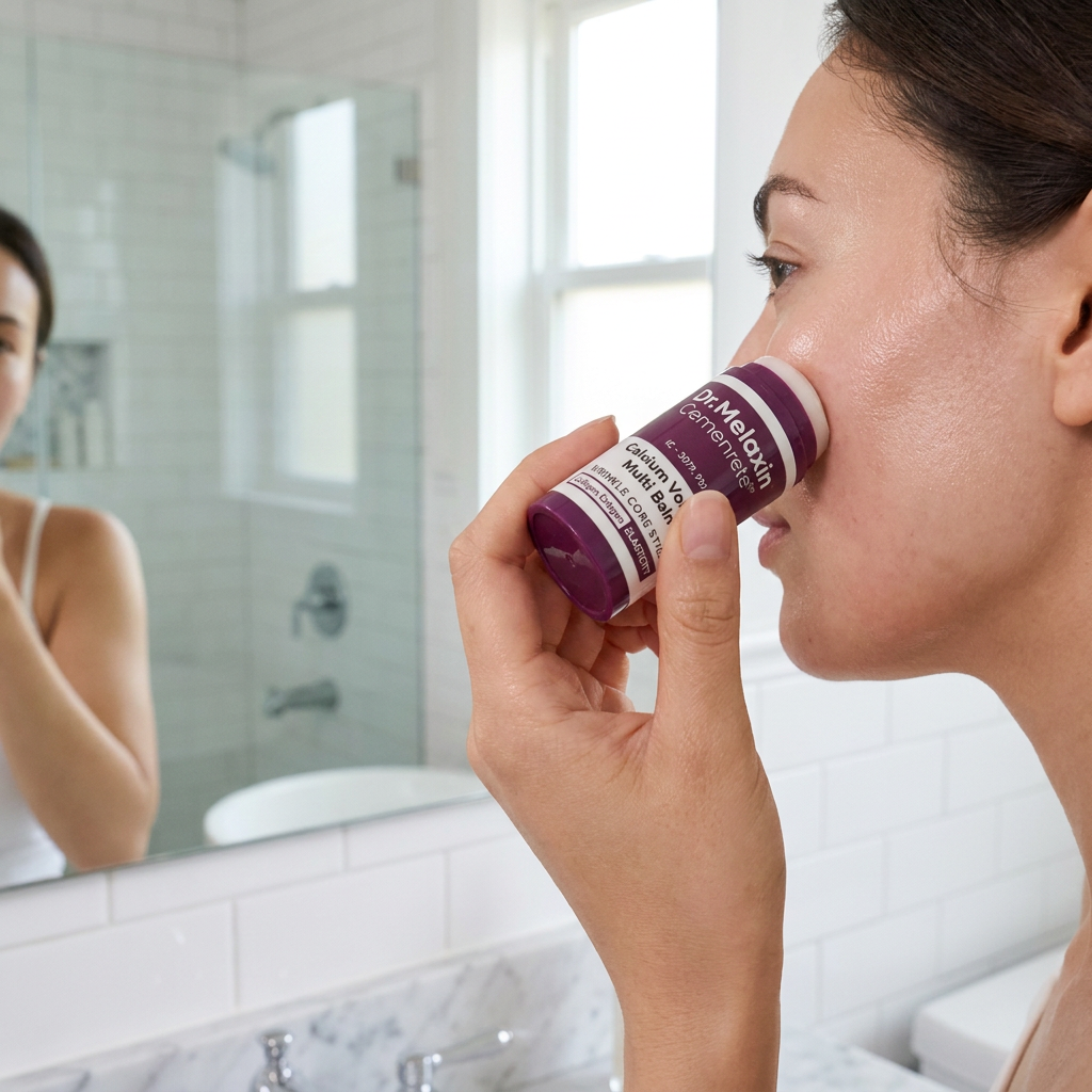 Dr. Melaxin Multi-action Moisturizing Stick in use