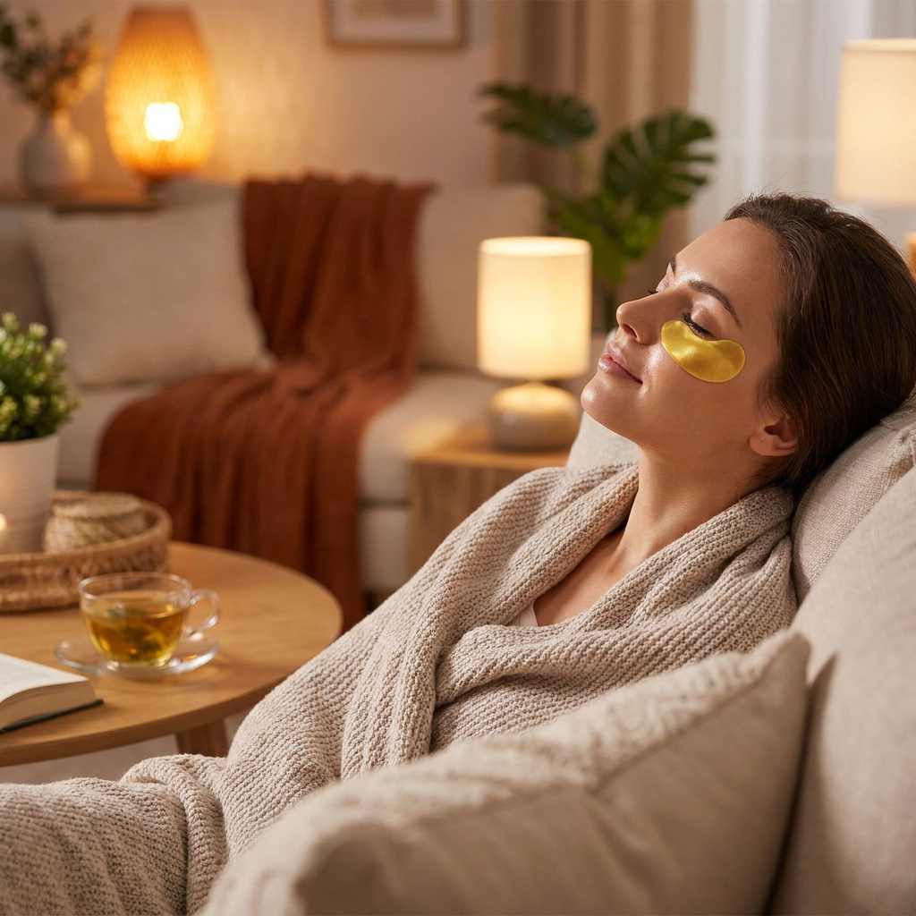 Avocado Golden Collagen Eye Mask in use