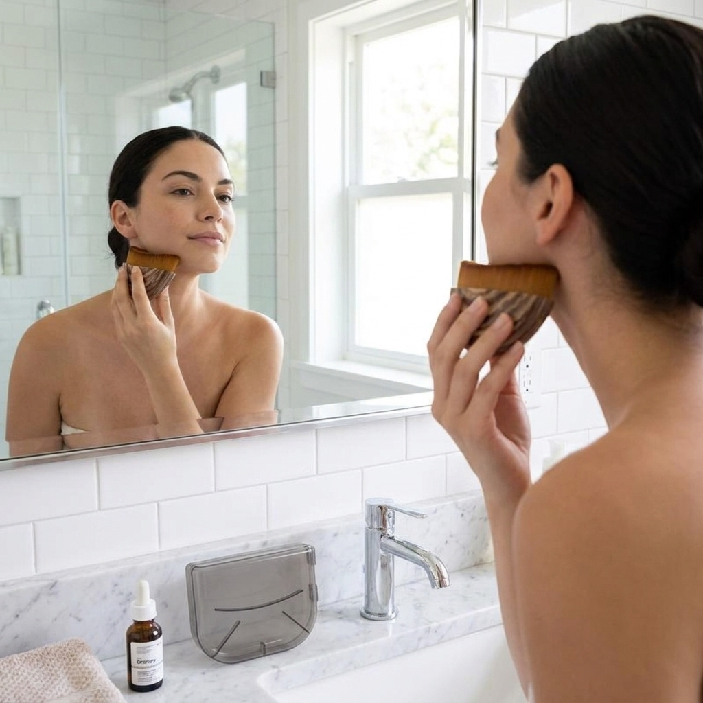 Lymphatic Contour Face Brush in use