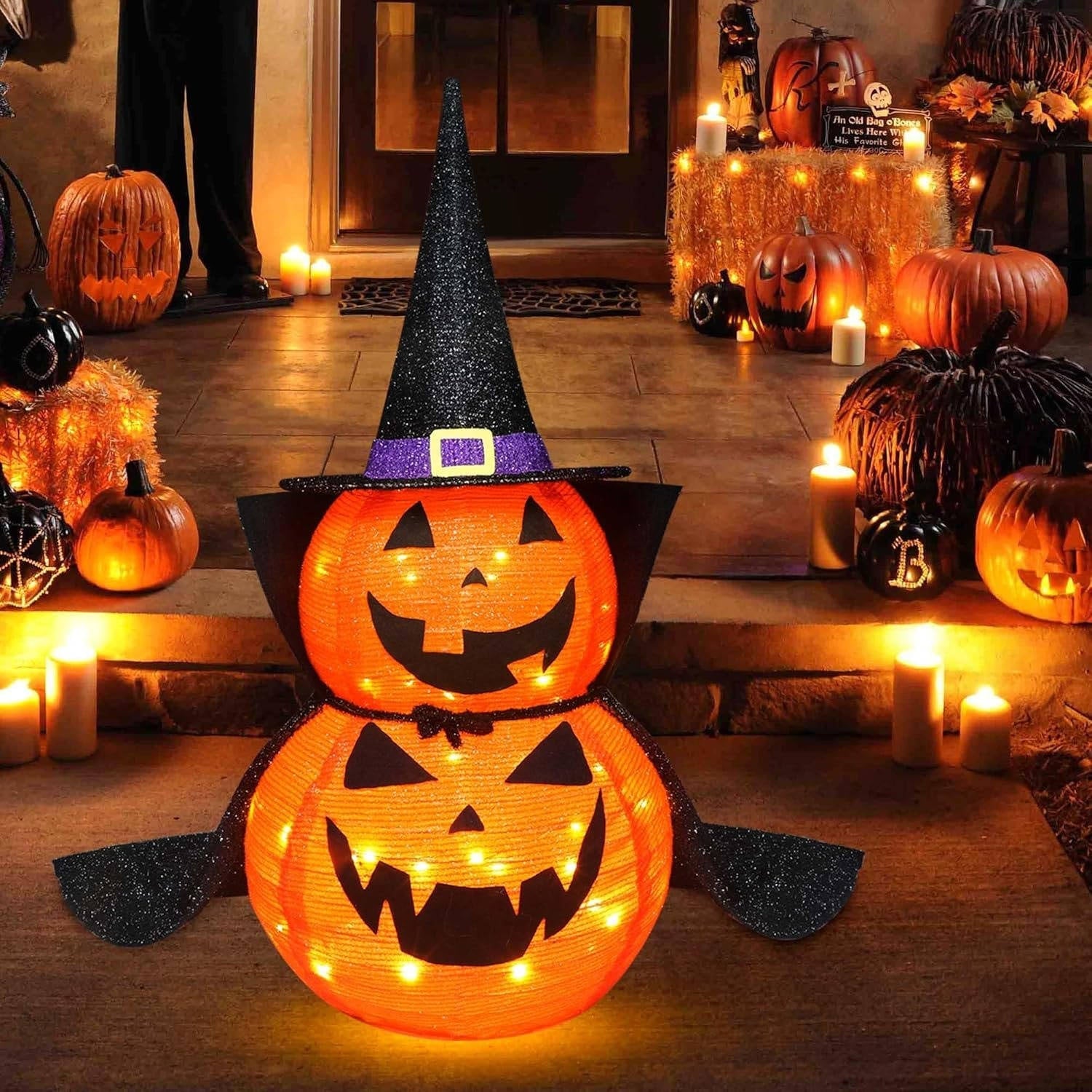 2 Pcs 3ft Halloween Collapsible Lighted In/Outdoor Pumpkin Garden Decoration