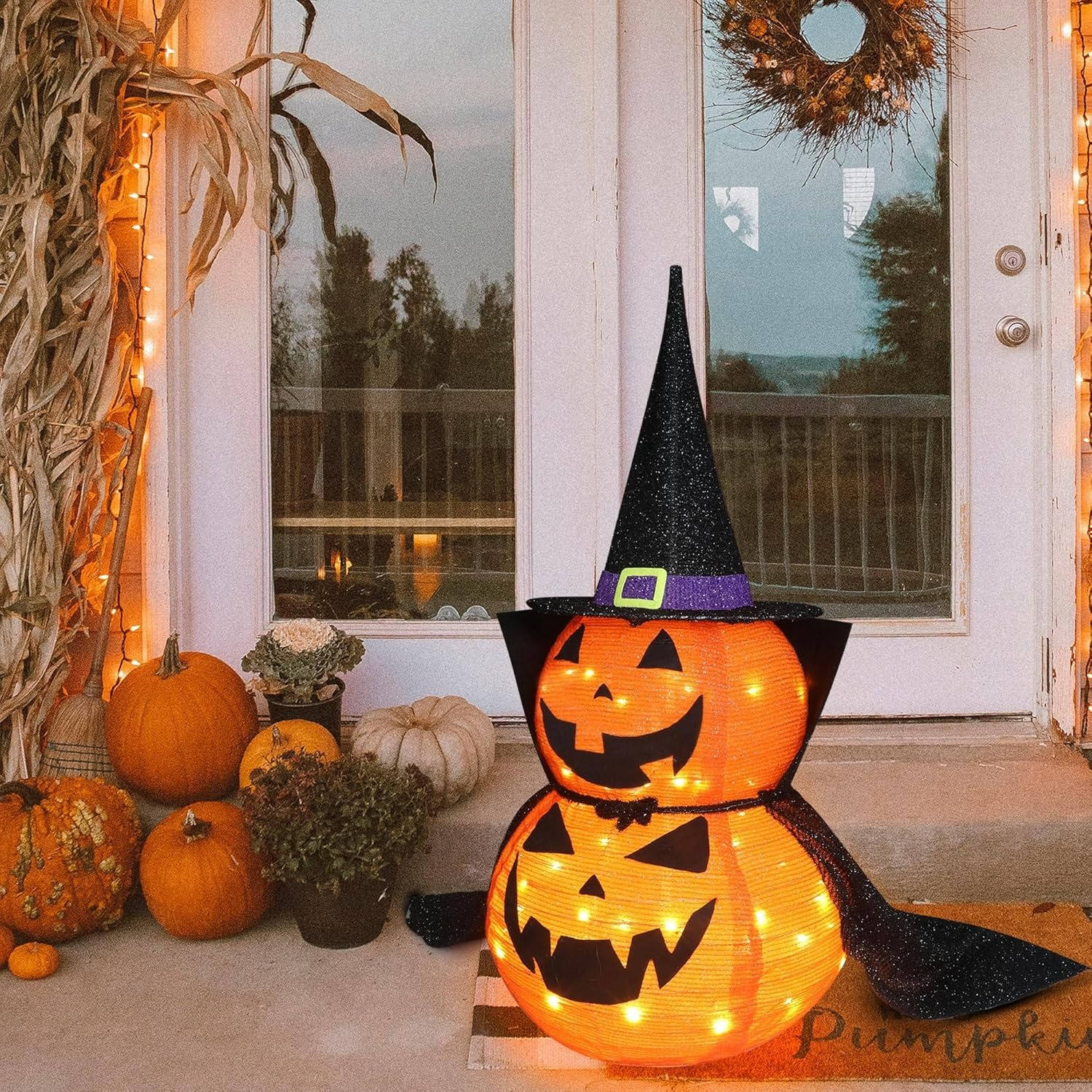 2 Pcs 3ft Halloween Collapsible Lighted In/Outdoor Pumpkin Garden Decoration